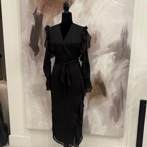 Bardot Black Ruffle-Detail Wrap Midi Dress